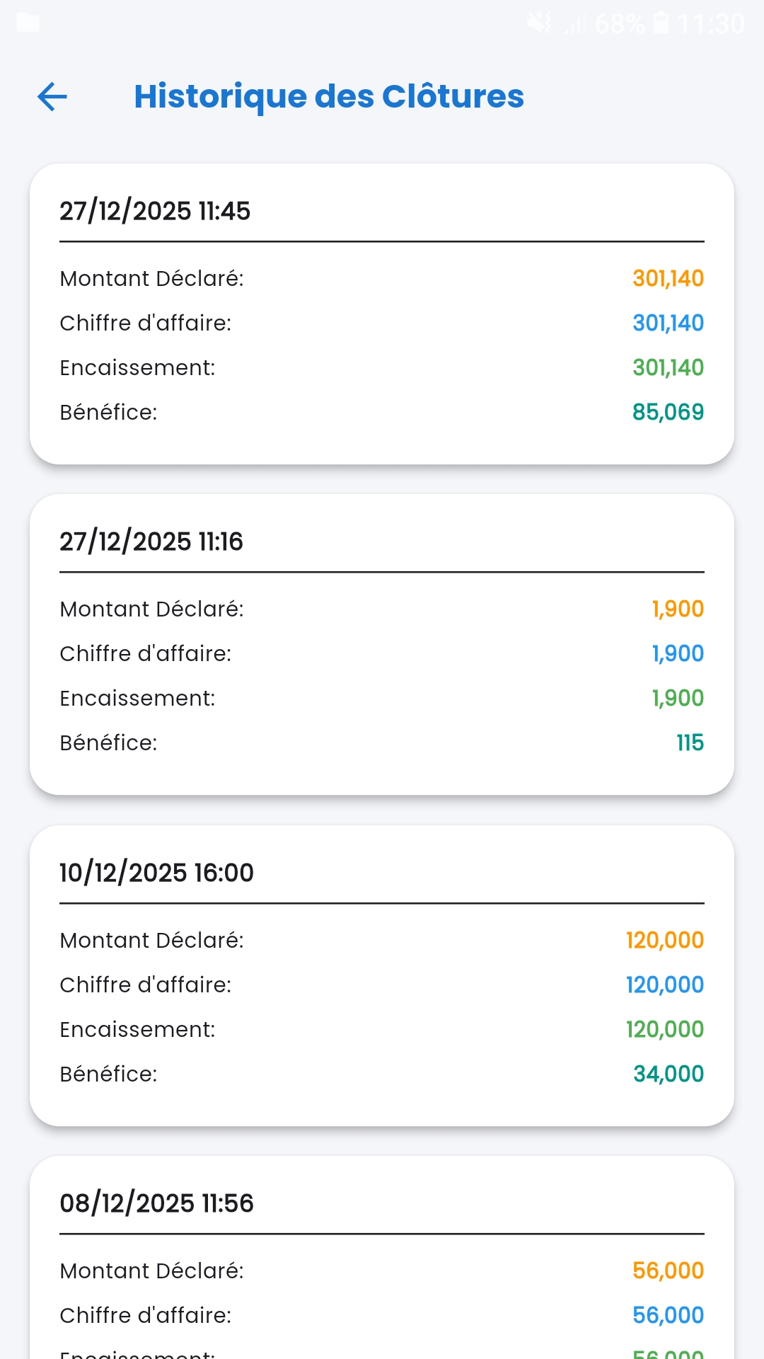 Historique des achats — 4,657 DA valeur